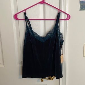 Teal, velvet tank top with lace detailing
